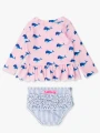 Zestaw UV koszulka i majteczki - Ruffle Butts - Pink Whale Friends Scallop Hem