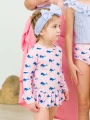 Zestaw UV koszulka i majteczki - Ruffle Butts - Pink Whale Friends Scallop Hem