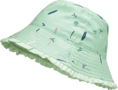 Kapelusz UV dla dzieci Playshoes UPF 50+ – dwustronny, miętowy (palmy, deski surfingowe)