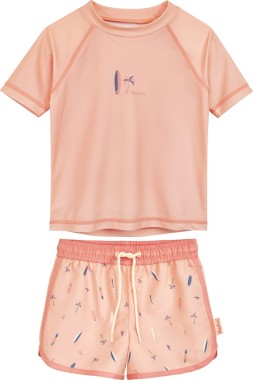 Zestaw UV dla dziewczynki Deska surfingowa i palma – koszulka krótki rękaw i spodenki UPF 50+ altrosa – Playshoes