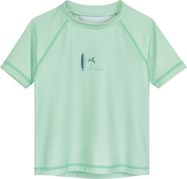 Koszulka UV dla dzieci Playshoes – deska surfingowa palma – mięta – krótki rękaw