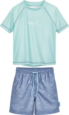 Strój UV do pływania dla chłopca Playshoes – shark – koszulka + szorty – miętowy