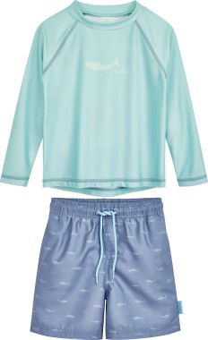 Dwuczęściowy strój kąpielowy UV dla chłopca Playshoes – shark – długi rękaw + szorty – miętowy