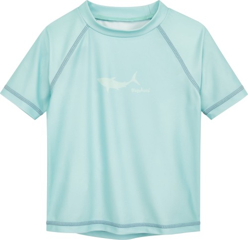 Miętowa koszulka UV dla chłopca Playshoes – shark – krótki rękaw